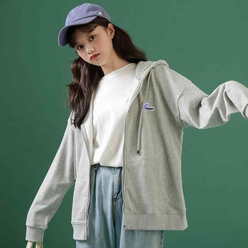 パーカー レディース 春秋冬 長袖 ジップアップ スウェット ゆったり かわいい 韓国風 カジュアル トップス 綿 刺・墸 紫 グレー ブラック S M L XL