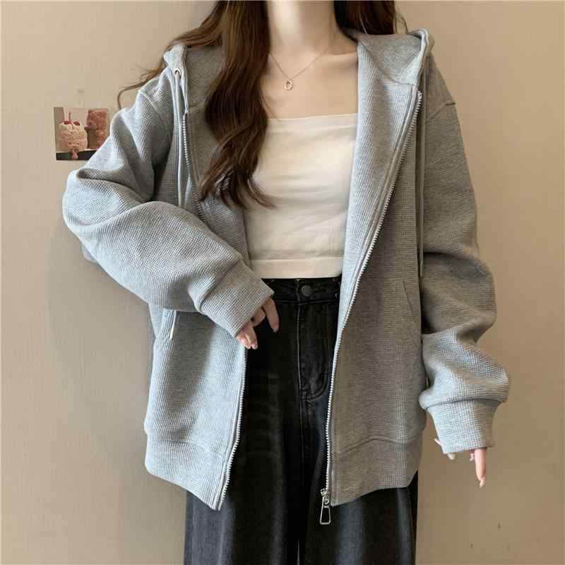 パーカー レディース 薄手 グレー系 ワッフル 長袖 フード付き トップス カットソー 普段使い 通勤 リラックス ルームウェア