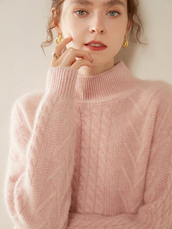 ニット レディース カシミヤ セーター S M L XL XXL 女性用 無地 山羊 ウール トップス 厚手 防寒 あったか レトロ 青絨色 キャメル 桜色 ピンク系 グレー オフホワイト ブラック 赤｜シャドーテール