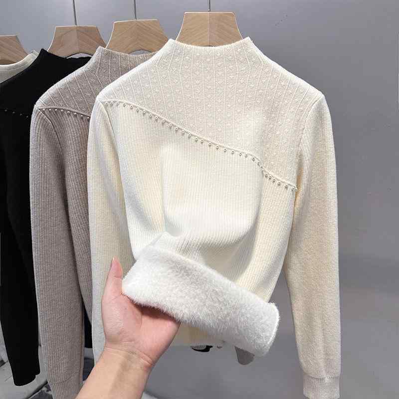 ニット レディース セーター カシミヤ ウール トップス ハーフハイネック プルオーバー 厚手 裏起毛 あったか 暖かい ゆったり 通勤 オフィス カジュアル 秋冬
