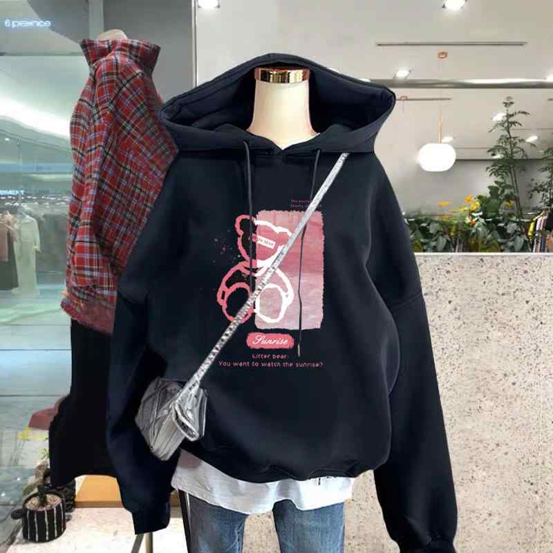 パーカー レディース 秋冬 裏起毛 厚手 コットン ゆったり トップス かわいい クマ耳 フード付き スウェットシャツ ブラック ピンク系 グレー ワインレッド S M L XL 2XL 通勤 普段使い