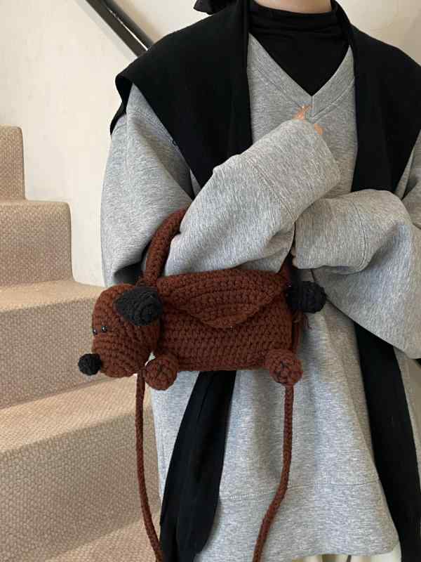 子供用バッグ かわいい 小熊 手編み 毛糸 ショルダーバッグ スマホポーチ カバン