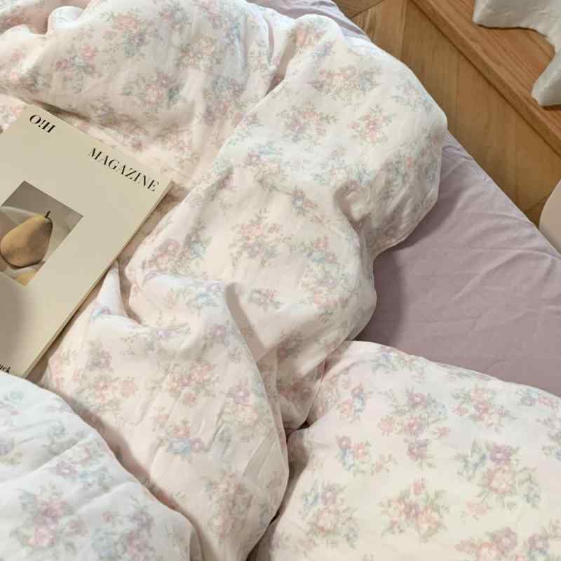 寝具 ベビー・母? 全綿100% ダブルガーゼ カバーセット ベッドシーツタイプ 小花柄 ベッドカバーセット