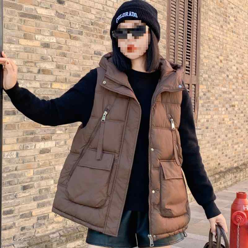 限りない レディース 韓国 流行り物 鳥毛 落ち込む 綿織物 秋冬 あったか ベスト ゆったり 途轍も無い大きさ 米白 黒 珈琲 豆緑 赤