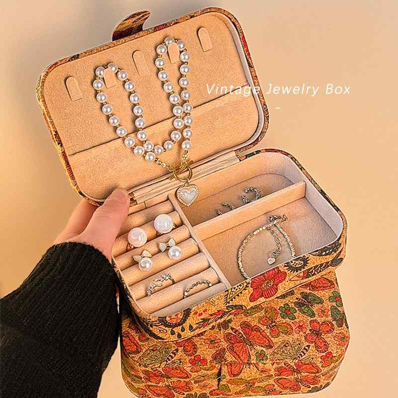 アクセサリーケース レディース 携帯用 小型 リング ネックレス ピアス 大容量 レザー 花柄 バタフライ レトロ