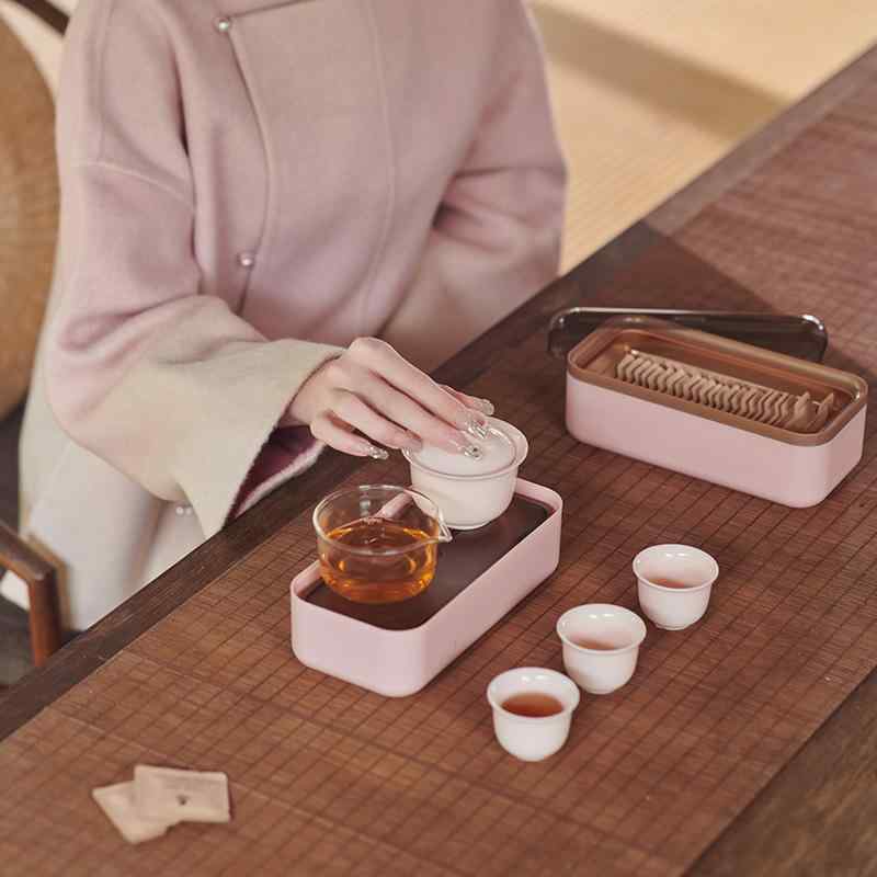 茶器 レディース ポータブル 旅行用 ティーセット 陶瓷 功夫茶 ピンク ギフト 記念日 誕生日 母の日 敬老の日