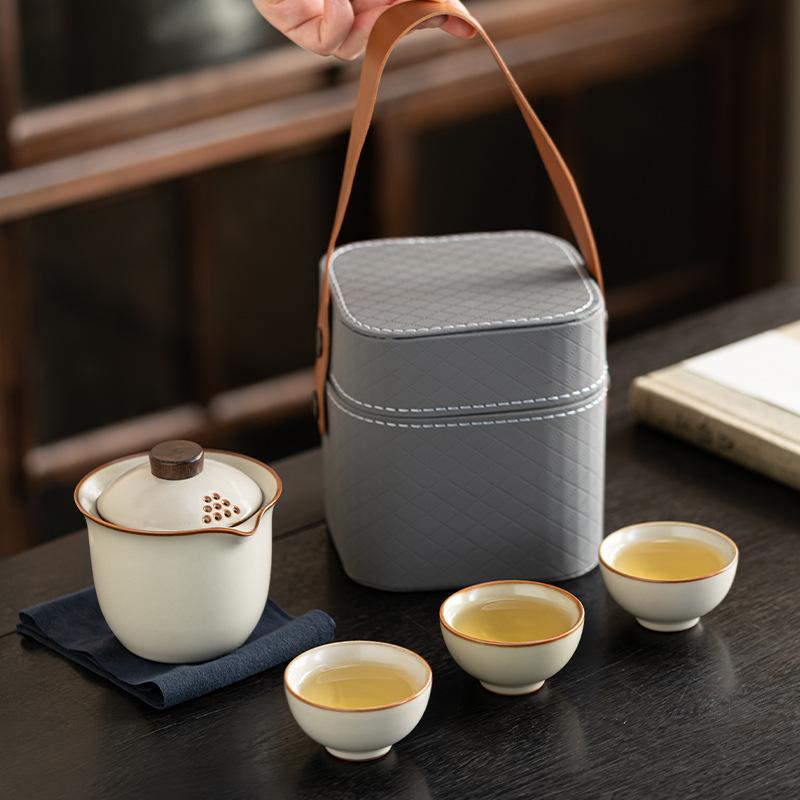 茶器 携帯用茶器セット 陶瓷 ティーセット 急須 湯呑み 3点セット 月白 天青 豆黄