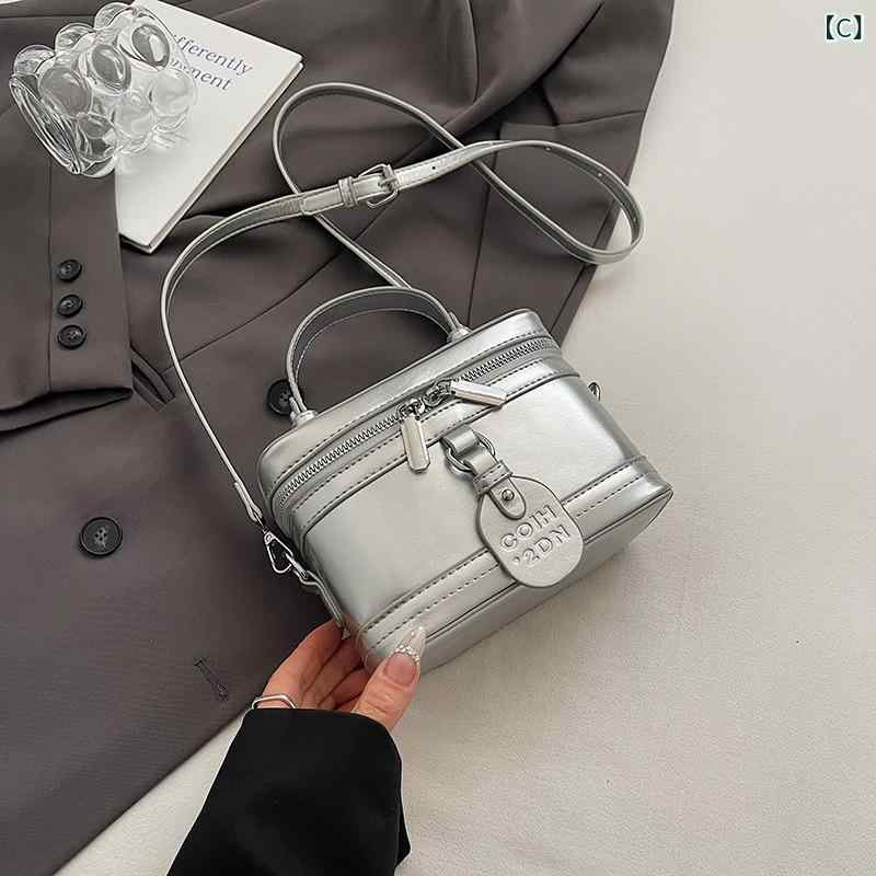 バッグ レディース 韓国 ファッション 手提げ 鞄 ボックス型 レトロ ショルダーバッグ 斜めがけ 小さめ PU レザー ブラック ホワイト シルバー レッド ピンク 秋冬