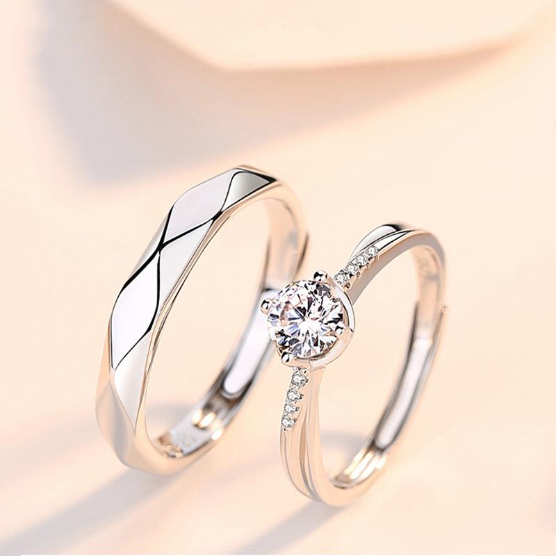 指輪 ペアリング s925 シルバー 結婚 指輪 カップル 幾何学 ジルコニア 個性 調整可能 銀製 手作り 記念日 ギフト