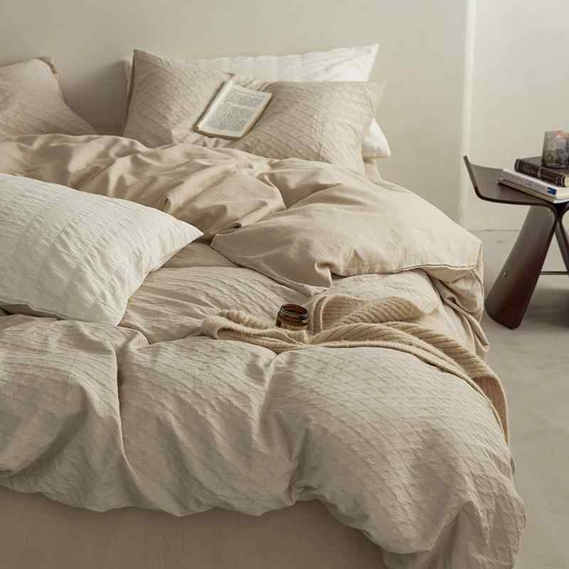寝具 四点セット シングル セミダブル ダブル 全綿 ベッドシーツ 布団カバー 枕カバー 提花 模様 無地 柔らかい 肌触り