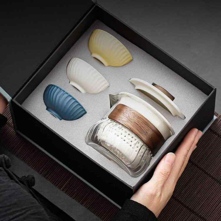 茶器 陶器 携帯用 茶器セット 湯呑み 急須 ?? ?? ?? ティーセット ギフト 誕生日 記念日 還暦祝い 退職祝い 快客杯 白 黄色 青 収納バッグ付き
