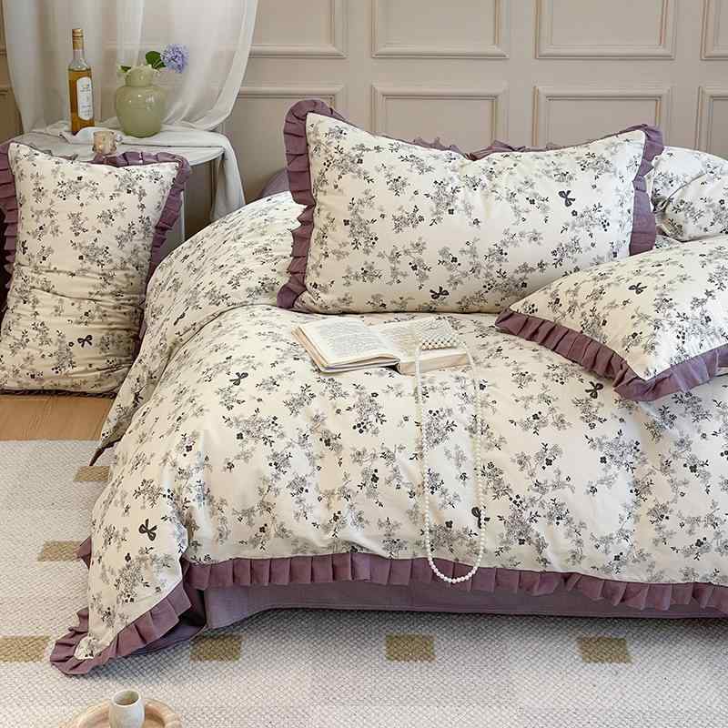寝具 レディース 全綿 コットン 寝具カバーセット ベッドシーツセット 花柄 ストライプ 海洋 心形 幾何学模様 ダブルガーゼ A類 小香風