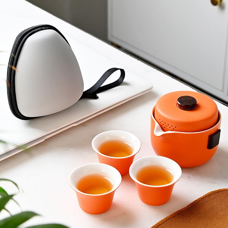 茶器 アウトドア 旅行用 携帯式 陶器 茶器セット 急須 湯呑み 3点セット ビジネス 贈り物 シンプル