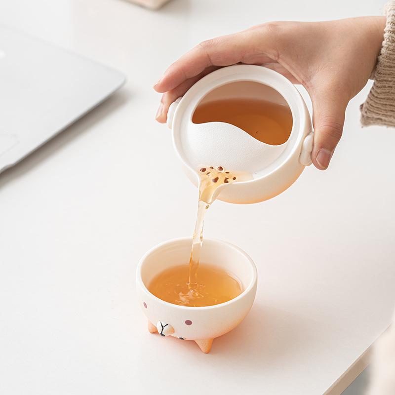 茶器 旅行茶具セット 携帯用 柴犬 アウトドア 茶道 陶器 功夫茶 収納バッグ付き 4,634円