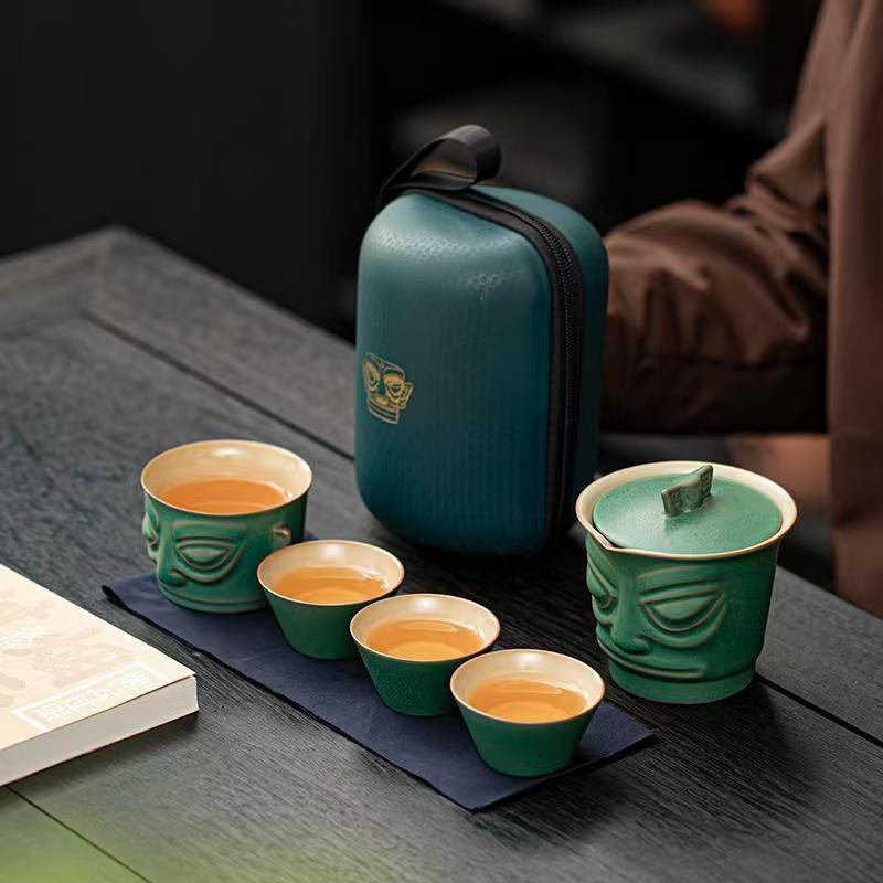 茶器 携帯用茶器セット 陶器 quick客杯 功夫茶 三星堆 車載用 アウトドア 文創 ギフト