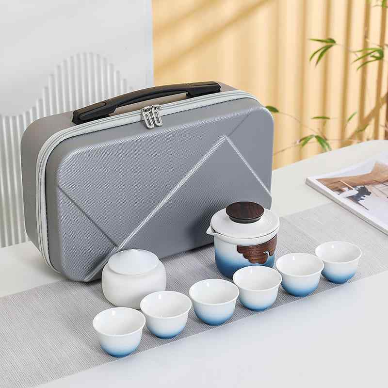 茶器仕掛ける 持っていく用 ティーポット 瀬戸もの 急須 湯呑み ?? 茶筒付き添い人 深緑色 黒いこと 青碧 緑グラデーション 青グラデーション 茶グラデーション 瀬戸もの ティーセット 旅する用 普段使い アウトドア-スポーツ・アウトドア-その他