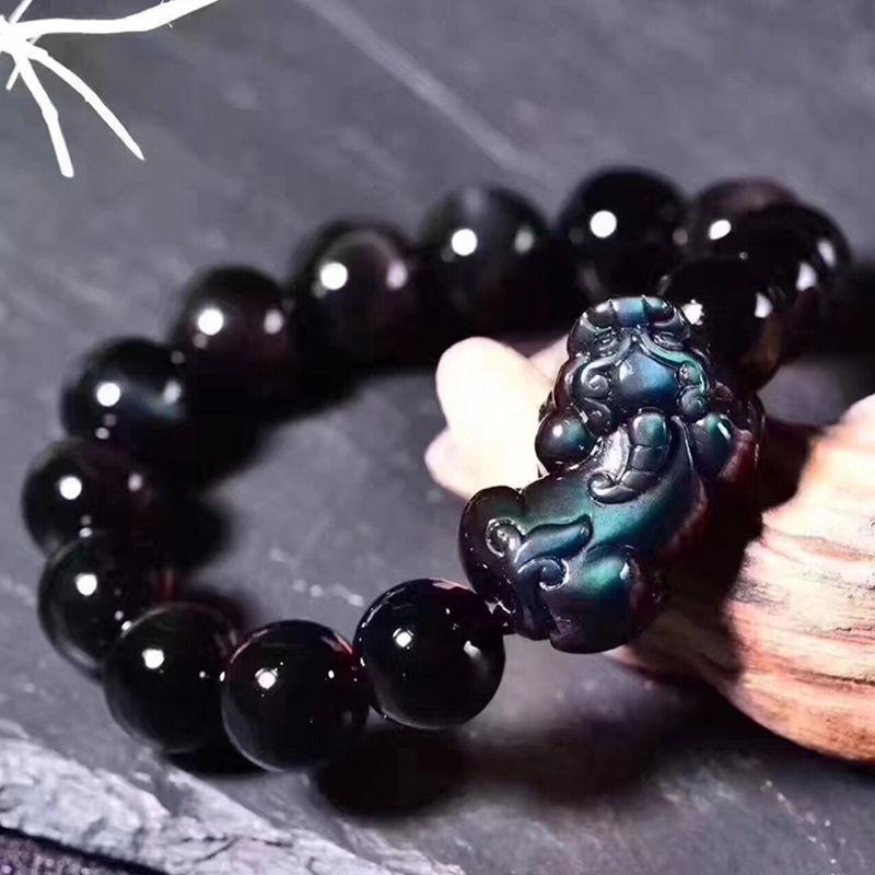 ブレスレット メンズ レディース 天然石 アイスオブシディアン 貔貅(ヒキュウ) 8mm 12mm 吉祥 アクセサリー