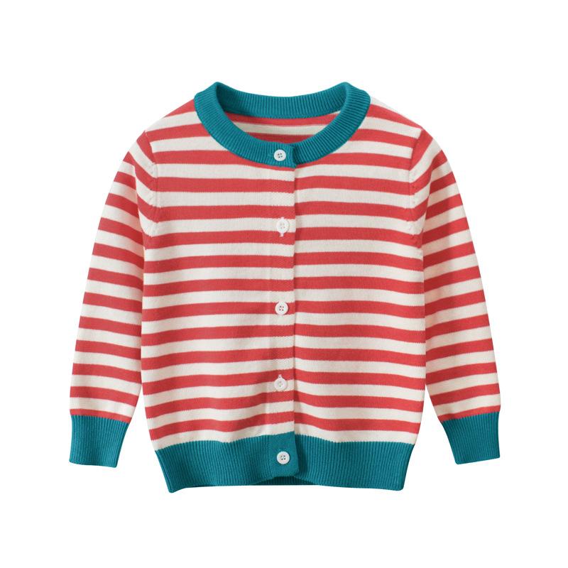 子供服 ニット カーディガン 女の子 ストライプ柄 コットン 長袖 丸首 秋冬 ベビー服 赤 白 90 100 110 120 130 140cm