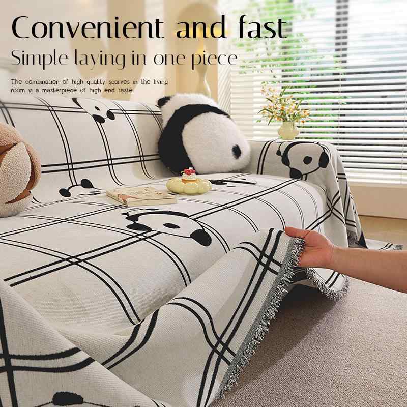 ソファ カバー ブランケット シェニール 防猫 傷防止 ストライプ柄 アニメ柄 かわいい カートゥーン風 四季通用 白色 パンダ 犬柄 テディベア柄