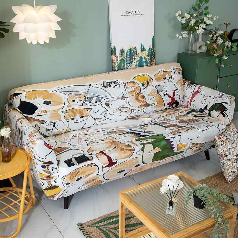 ソファ ソファカバー かわいい猫柄 伸縮性 ソファパッド 滑り止め付き 四季適用 シングル ダブル トリプル シルバーフォックス ベルベット