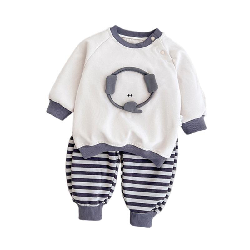 キッズ用セットアップ 長袖トップス & ロングパンツ 春秋 ベビー服 上下2点セット 綿95% シルバーカラー 73 80 90 100cm 男の子 赤ちゃん 子供服 普段着 かわいい 柔らかい 伸縮性