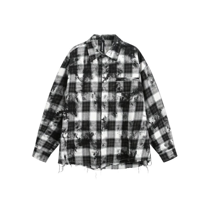シャツ メンズ 長袖 ネルシャツ コットン загрязнения 加工 カジュアル トップス 普段使い 春秋 ブラック系