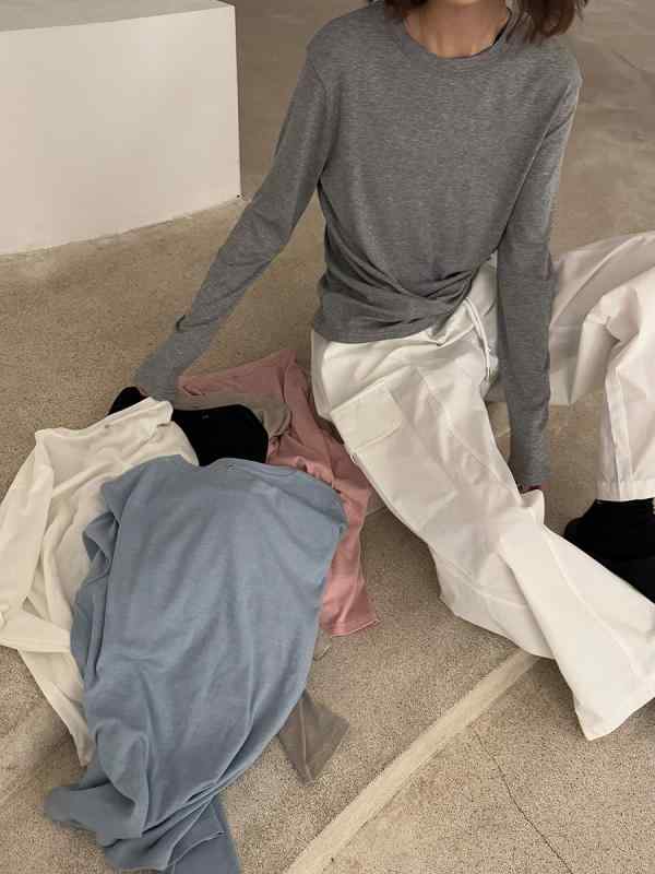 Tシャツ レディース 再生繊維 羊毛混紡 ラウンドネック 長袖 ゆったり カットソー トップス 春秋冬 韓国風 カジュアル 白 ホワイト ピンク系 ブルー コーヒー色 グレー 黒