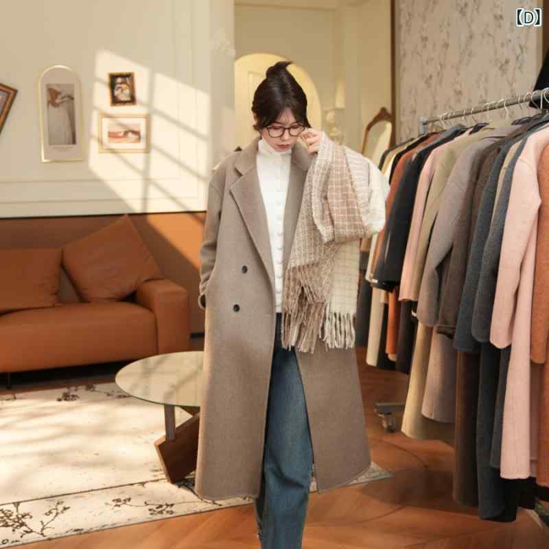 コート レディース Vネック ウール ロング丈 秋冬 厚手 無地 ゆったり 木炭グレー モダンブラック シトラスピンク オートミール 麦わらイエロー エボニーブラウン 夕焼けオレンジ｜シャドーテール