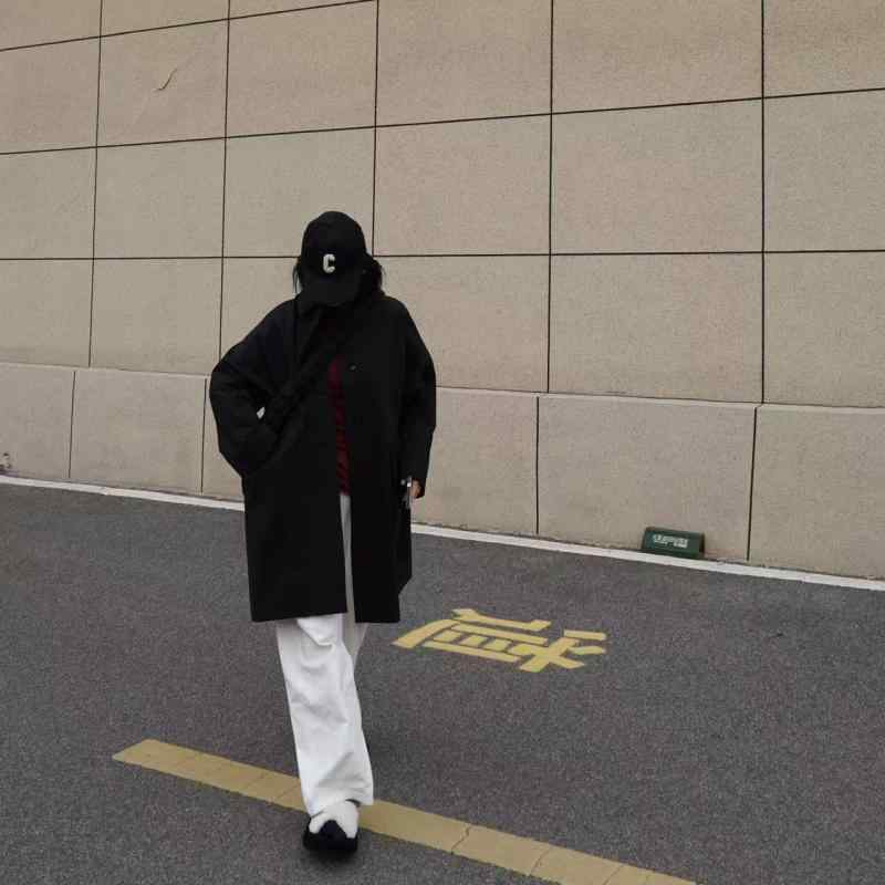 トレンチコート レディース 春物 アウター 韓国風 ファッション 綿 混紡 翻襟 ロング丈 無地 黒 ブラック|シャドーテール