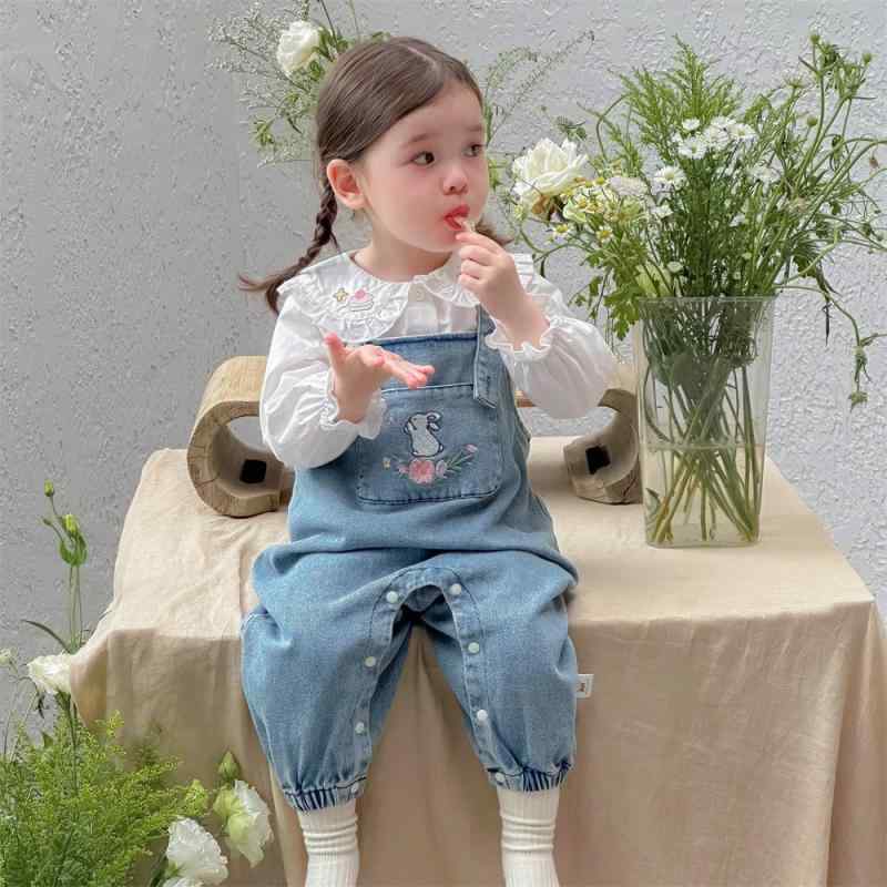 ベビー服 女の子 デニムサロペット 長袖トップス 2点セット 上下セット 綿100% 70cm 80cm 90cm 100cm かわいい おしゃれ 秋