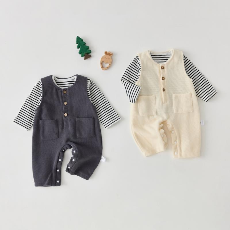 ベビー服 長袖ロンパース 上下2点セット 春秋 60 70 80 90 100cm 綿 無地 薄手 赤ちゃん 幼児 男女兼用 グレー ベージュ 4,394円