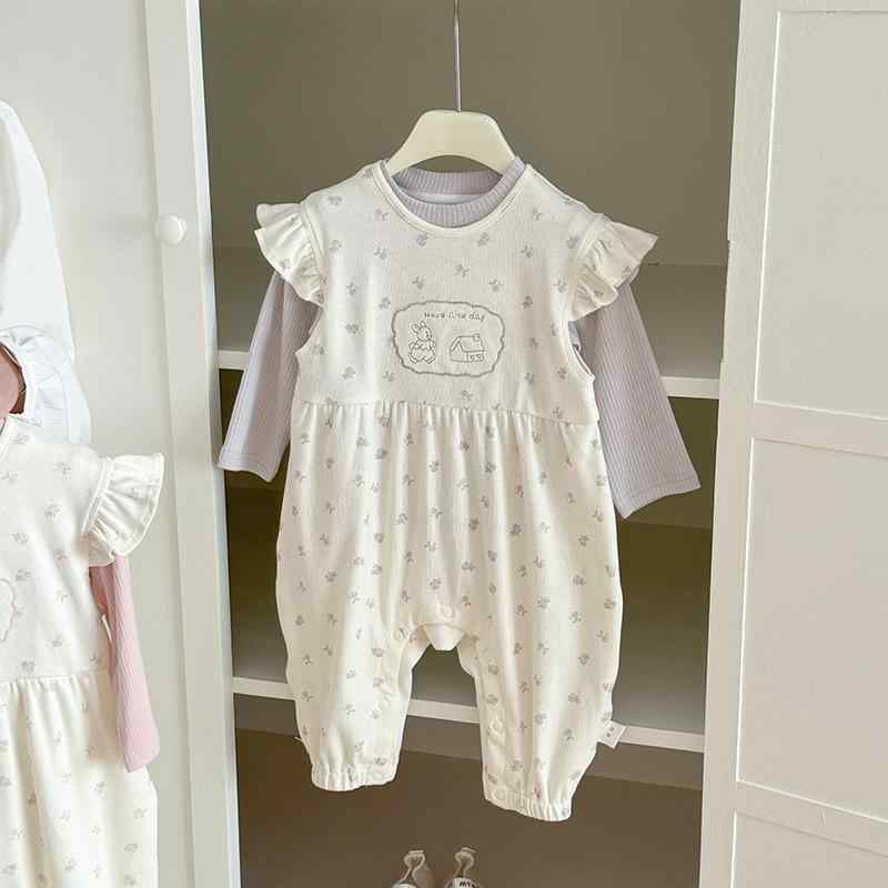 ベビー服 上下セット 春秋 長袖 ロンパース サロペット 2点セット 女の子 乳幼児 女児 かわいい 韓国風 綿混 ピンク グレー 73CM 80cm 90cm 100cm