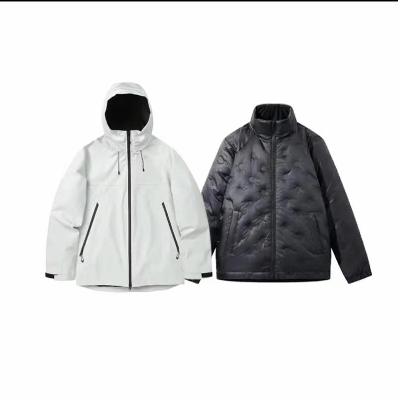 マウンテンパーカー 男女兼用 取り外し可能 フード付き 防風 防水 スキーウェア アウトドア 登山 釣り キャンプ 旅行 ペア 黒 白 グレー ピンク カーキ