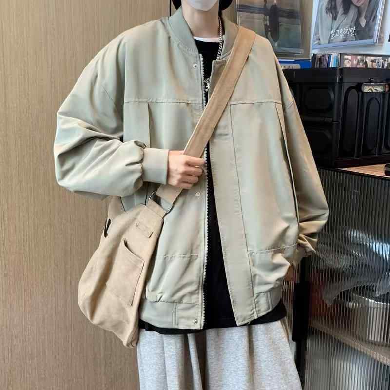 ジャケット メンズ 男性用 ブルゾン スタンドカラー ポリエステル 無地 春秋 普段使い アウトドア ブラック系