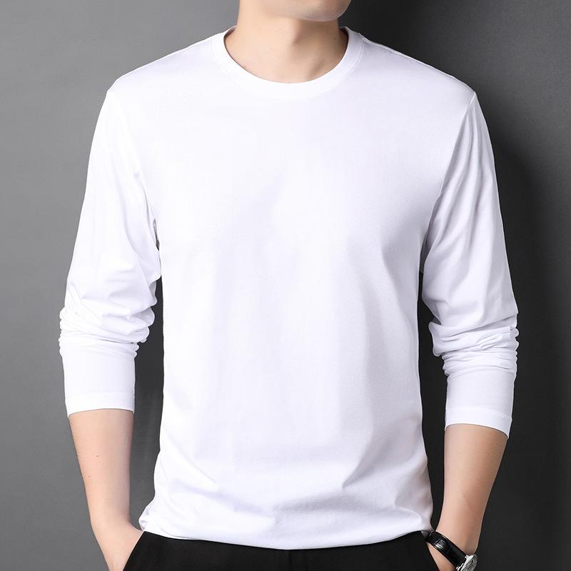 Tシャツ メンズ 長袖 丸首 新疆綿 カットソー インナーシャツ 男性用 トップス 綿100％ コットン 春秋 無地 白 黒 グレー 赤