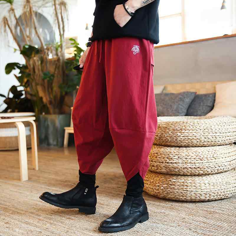 パンツ メンズ 刺繍 ルーズフィット レトロ ファッション カジュアル ワイドレッグパンツ ハーレムパンツ コットン ズボン ボトムス 春