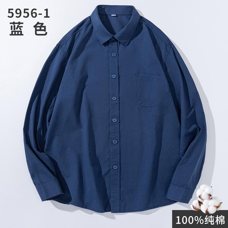 シャツ メンズ 長袖 コットン 綿100% カジュアルシャツ 開襟シャツ トップス ポケット付き 春秋物 宝藍色 深灰色 藏青色 浅灰色 ブラック カーキ色