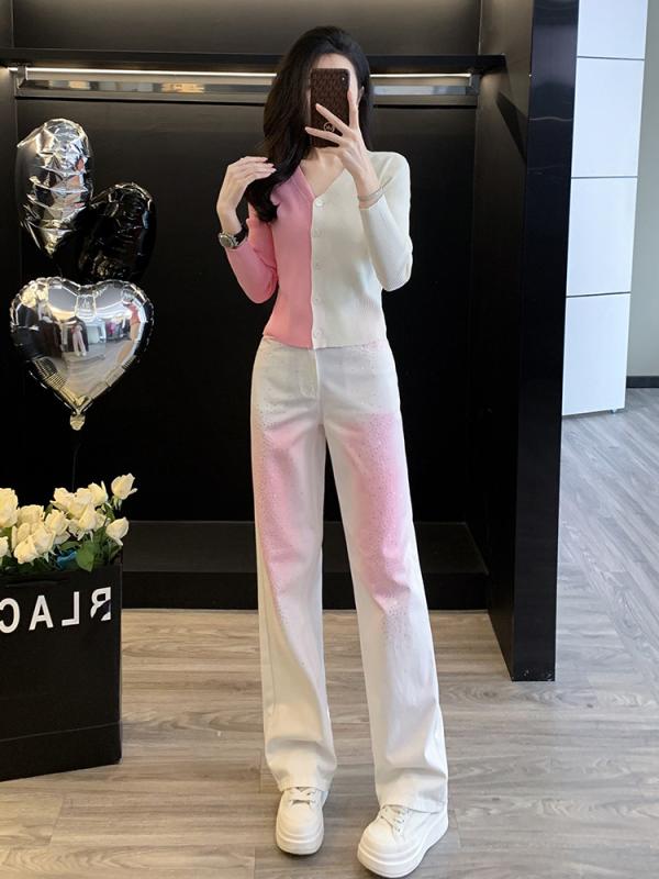 デニムパンツ レディース 韓国風 おしゃれ ジーンズ グラデーション 裾絞り カジュアル スタイル かわいい ファッション ボトムス コットン 4,971円