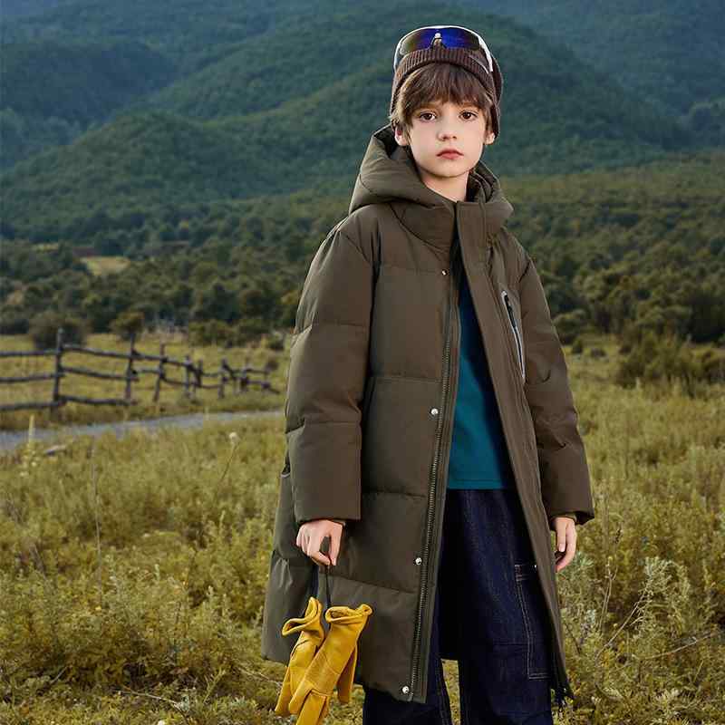 子供服 ダウンジャケット 男女兼用 中綿入り アウター 中長丈 フード付き 130cm 140cm 150cm 160cm 170cm ブラック レッド ホワイト アーミーグリーン 冬｜シャドーテール 7,922円