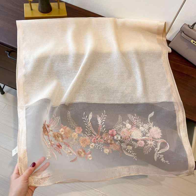 ストール レディース 春夏 シルク ショール ファッション 刺・墸 花柄 ジャカード 薄手 UV対策 冷房対策 エレガント きれいめ 青色 桃色