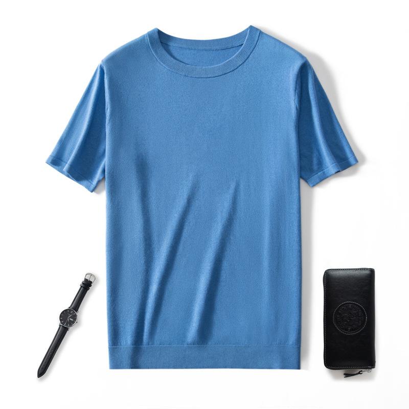 ニット メンズ 半袖 Tシャツ シルク カシミヤ混紡 トップス カットソー プルオーバー クルーネック 無地 ゆったり 大きめサイズ 春夏 秋冬 普段使い 部屋着
