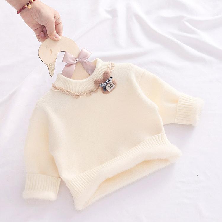 編み物 キッズ お嬢さん 裏起毛 トップス 冬 ちびっ子服 長袖 プルオーバー 普段着 愛くるしい 生あたたかい 防寒 朦々たる さくら色系 象牙色 80珊 90珊 100珊 110珊 120珊 130珊