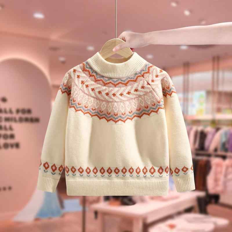 ニット・セーター ガールズ 子供服 長袖 秋冬 裏起毛 ラウンドネック ストライプ あったか セーター トップス ニット 女の子 女児 ミルキーホワイト ピンク