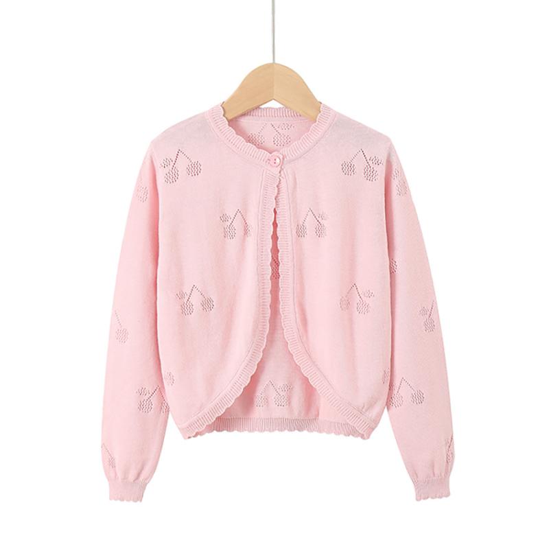 ニット キッズ 女の子 長袖カーディガン コットン 薄手 春夏 桜 花柄 レース 100cm 110cm 120cm 130cm 140cm