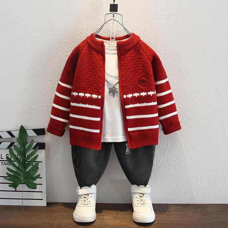 ニット カーディガン キッズ 男の子 子供服 おしゃれ かわいい 普段着 お出かけ 防寒 長袖 トップス アウター 春秋 冬 赤色 レッド系