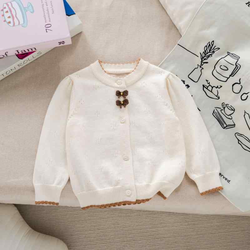 子供服 カーディガン ニット ベビー 赤ちゃん 女の子 トップス 長袖 綿100% 無地 秋冬 かわいい 普段使い 保温 ホワイト ピンク系 66cm 73cm 80cm 90cm 100cm
