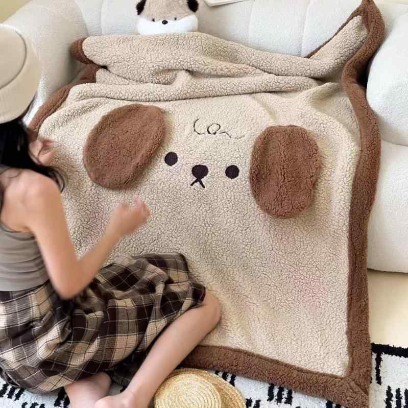 毛布 ins風 かわいい 韓国風 カートゥーン 刺繍 ラム ウール 厚手 ソファ シングル オフィス 昼寝