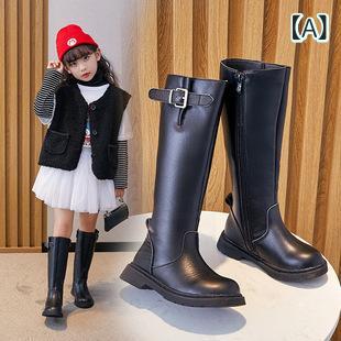 ブーツ キッズ 女の子 子供用 秋冬 靴 ファッション ロングブーツ 大童 おしゃれ かわいい 英国風 人工皮革 履きやすい 滑り止め 普段履き