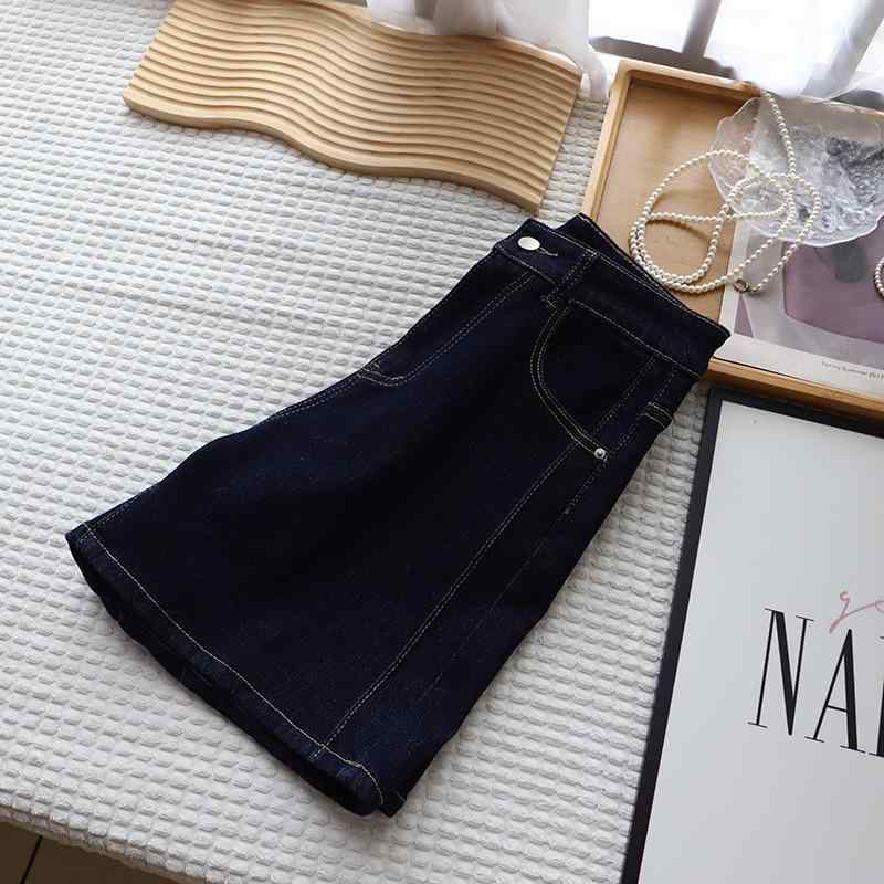 デニム ショートパンツ レディース 高腰 直筒 ワイド ゆったり スリム 牛仔 綿 ポリエステル ポケット ミディアム厚 深藍 清新 甘め 基本 ノンストレッチ 2025 夏 ?南アジア 欧米向け