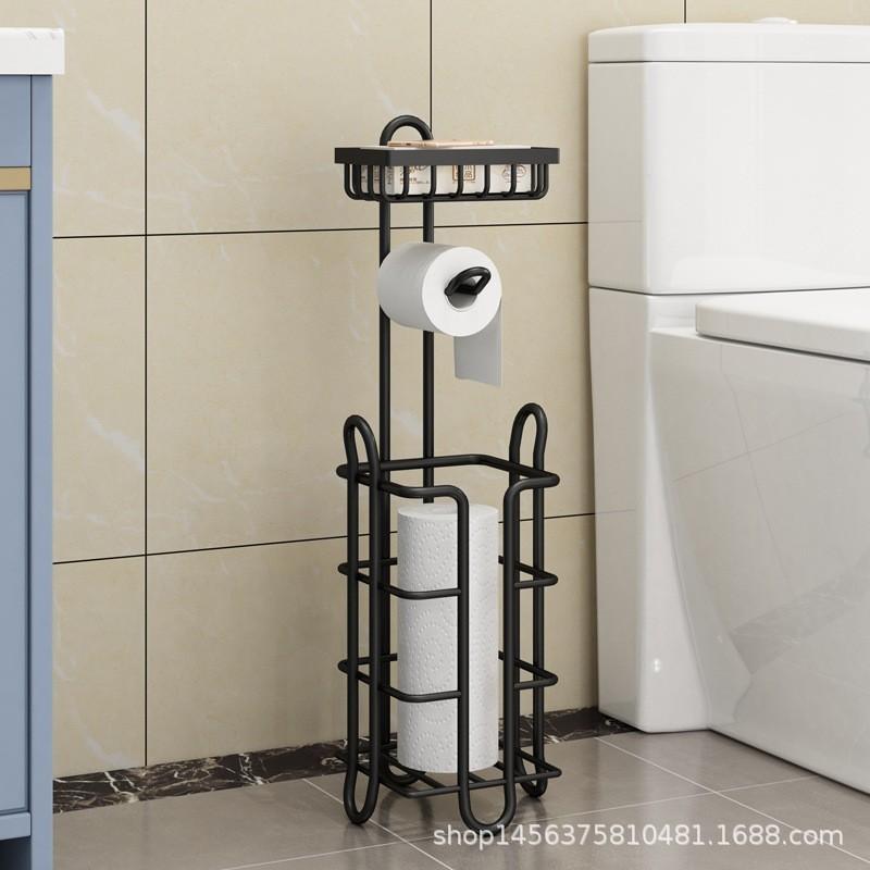 トイレットペーパーホルダー アイアン製 浴室 洗面所 トイレ収納 スタンド式 自立式 ペーパータオルホルダー ブラック 円形